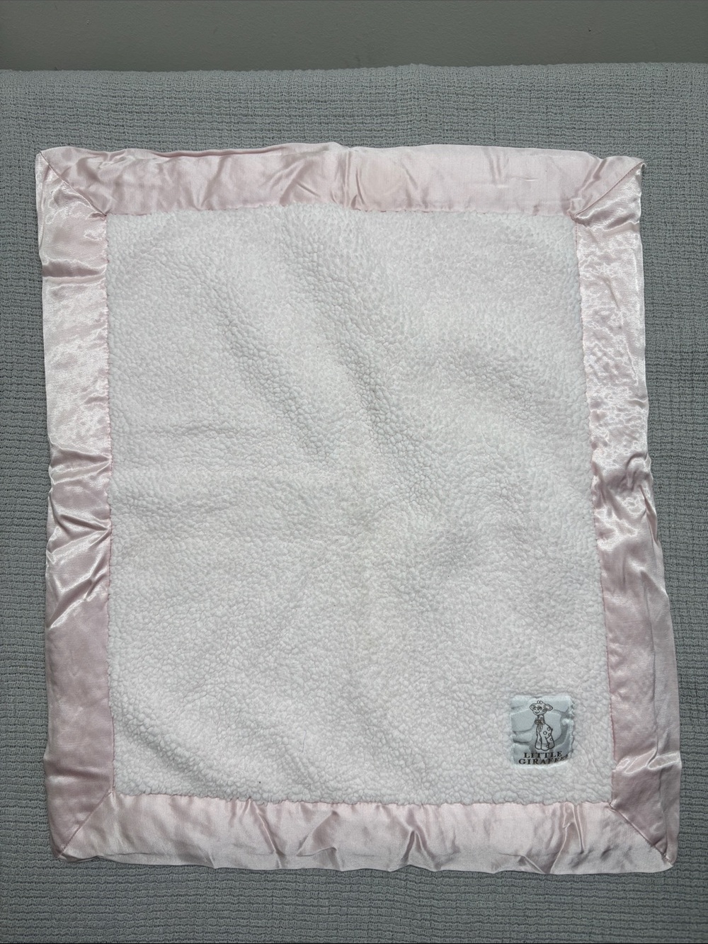 Little Giraffe Light Pink Satin Trim Security Blanket Lovey Plush Sherpa 19"x22"